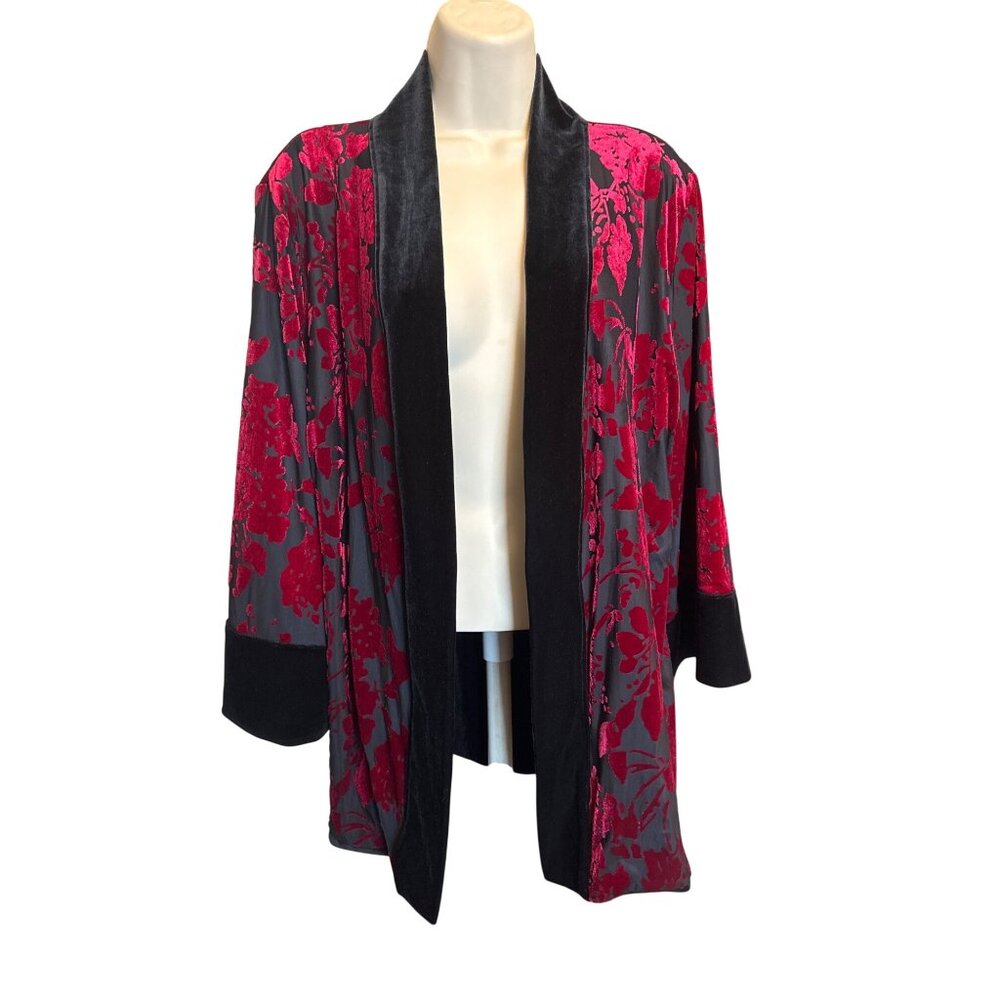 Chicos Travelers Floral Burnout Reversible Velvet Jacket Blazer Size 2 US 12/14